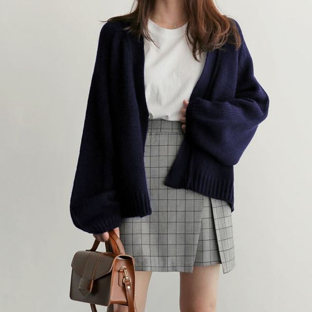 Balloon Sleeve Open Front Cardigan