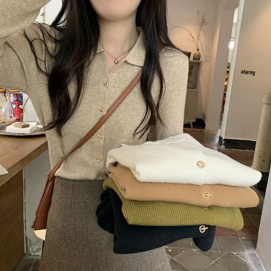 Collared Plain Cardigan