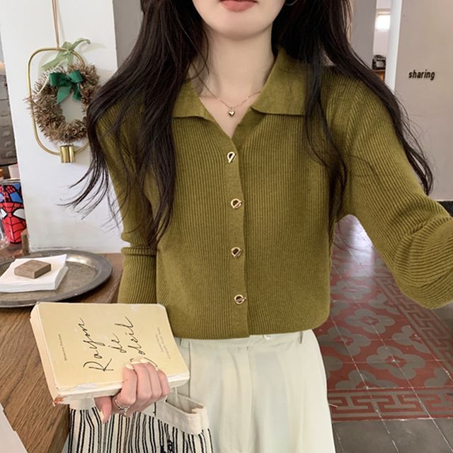 Collared Plain Cardigan