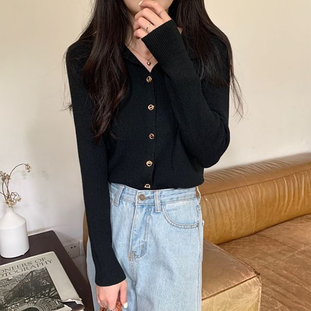Collared Plain Cardigan