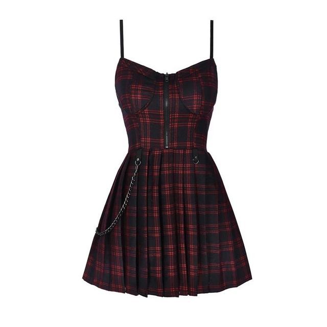 Thin Strap Check Midi A-Line Dress