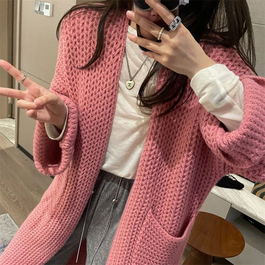 Midi Open Front Plain Cardigan