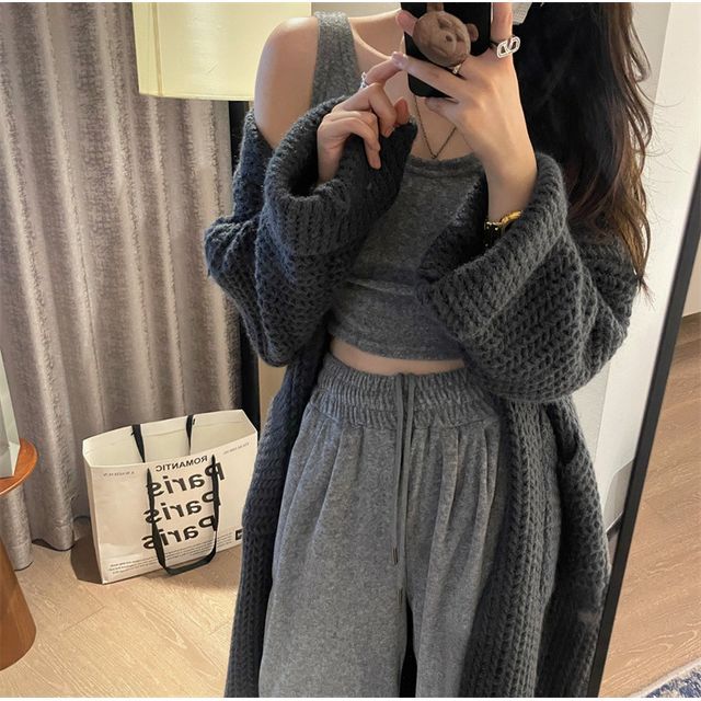 Midi Open Front Plain Cardigan