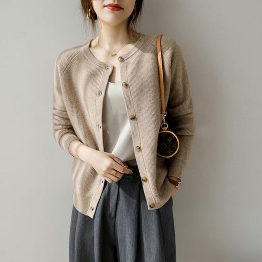 Crew Neck Plain Cardigan