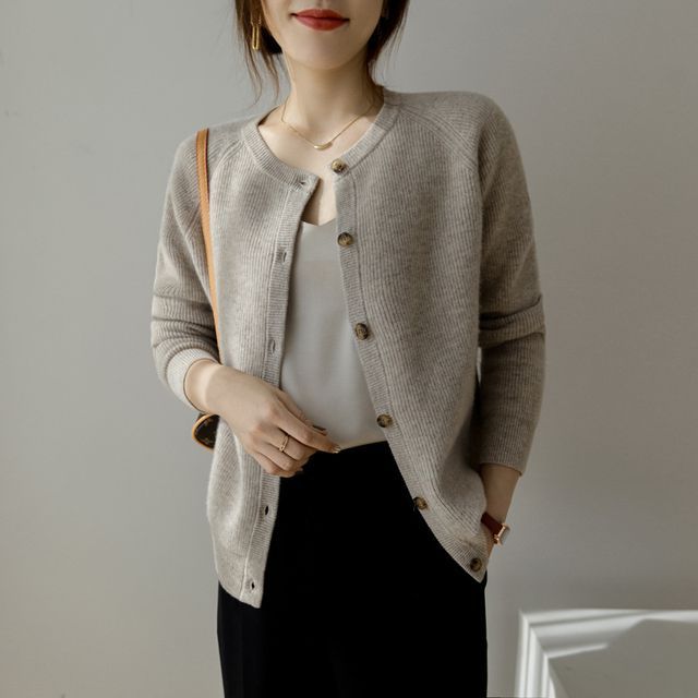 Crew Neck Plain Cardigan