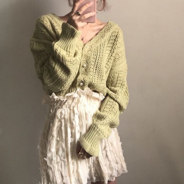 Faux Pearl V-Neck Button-Up Cardigan