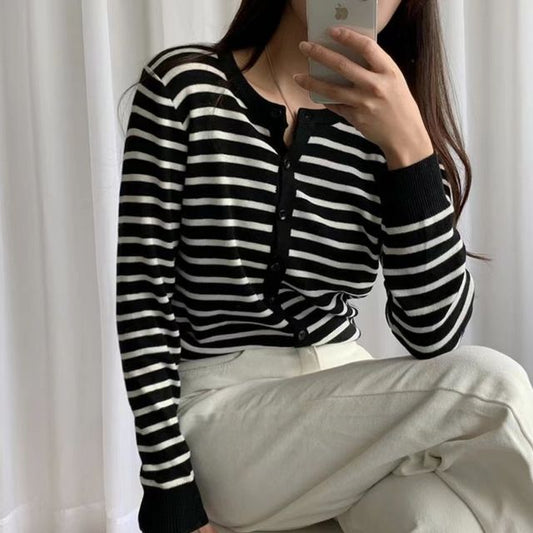 Striped Button-Up Cardigan