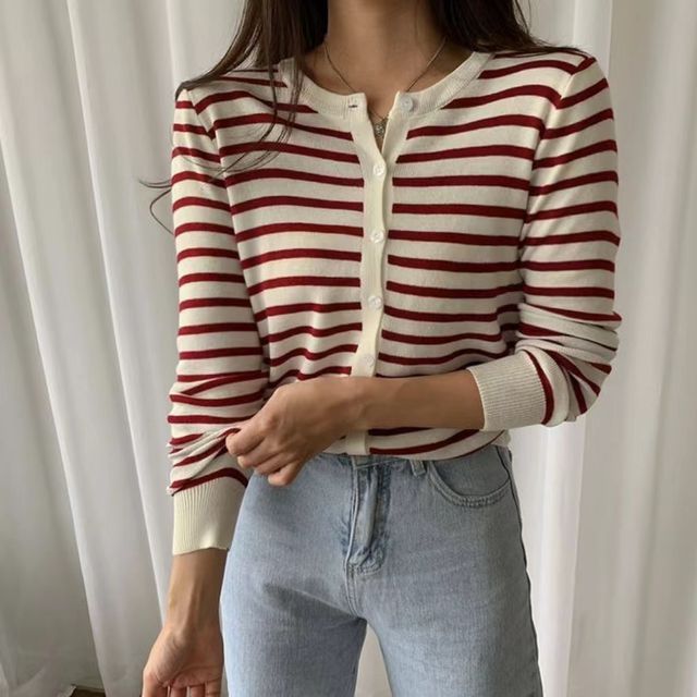Striped Button-Up Cardigan