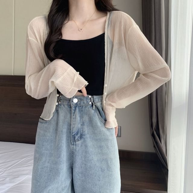 Lightweight Faux Pearl V-Neck Cardigan