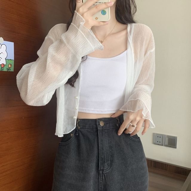 Lightweight Faux Pearl V-Neck Cardigan