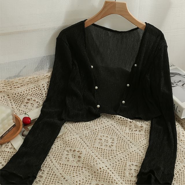 Lightweight Faux Pearl V-Neck Cardigan