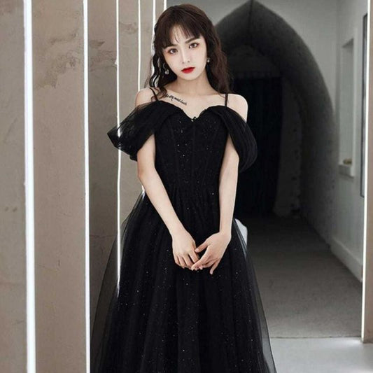 Thin Strap Solid Mesh Panel A-Line Evening Gown