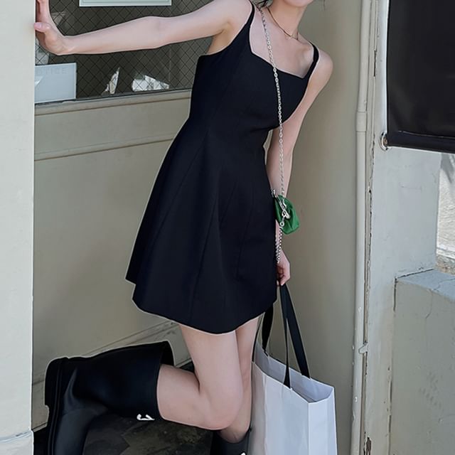 Thin Strap Solid Mini A-Line Dress
