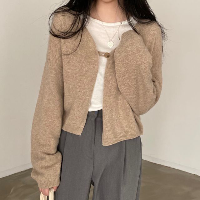 Single-Button Plain Cardigan