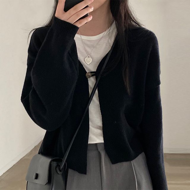 Single-Button Plain Cardigan
