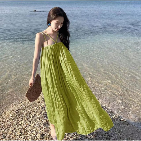 Thin Strap Solid Midi A-Line Sundress