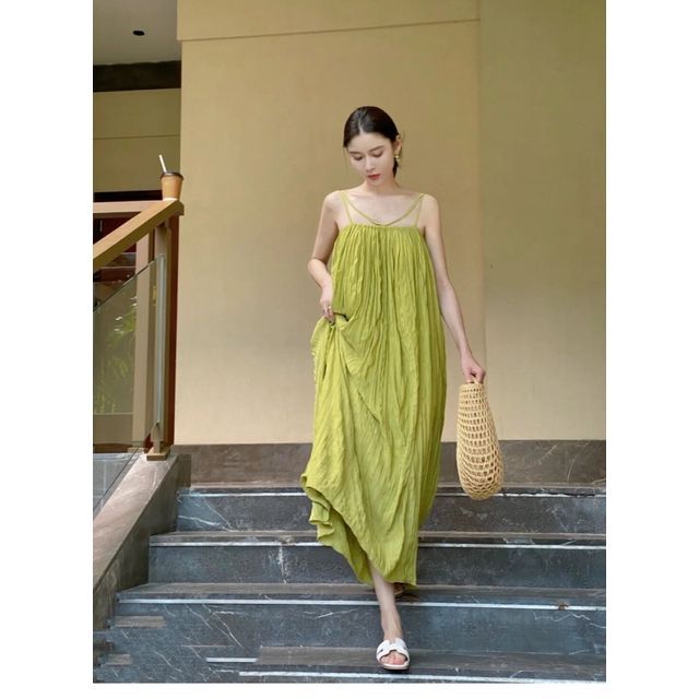 Thin Strap Solid Midi A-Line Sundress
