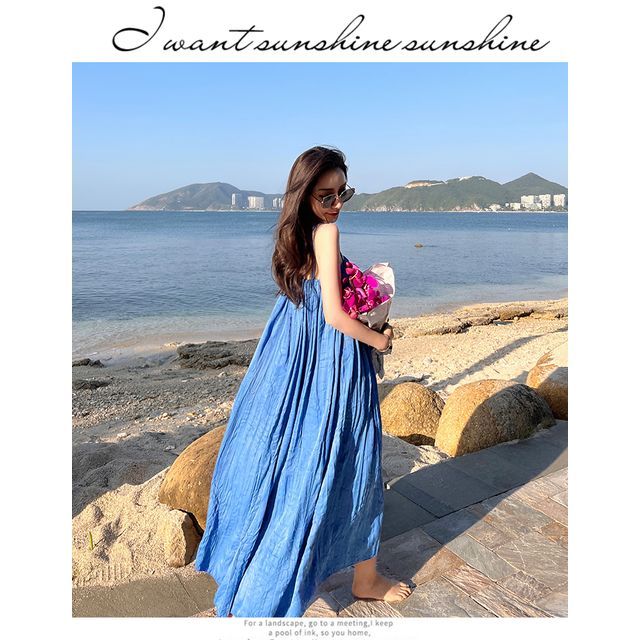 Thin Strap Solid Midi A-Line Sundress