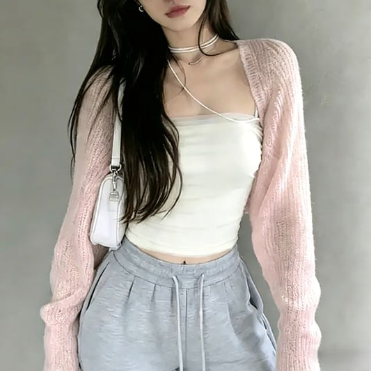 Cropped Open Front Plain Cardigan