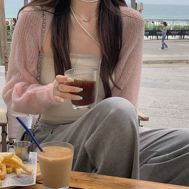 Cropped Open Front Plain Cardigan