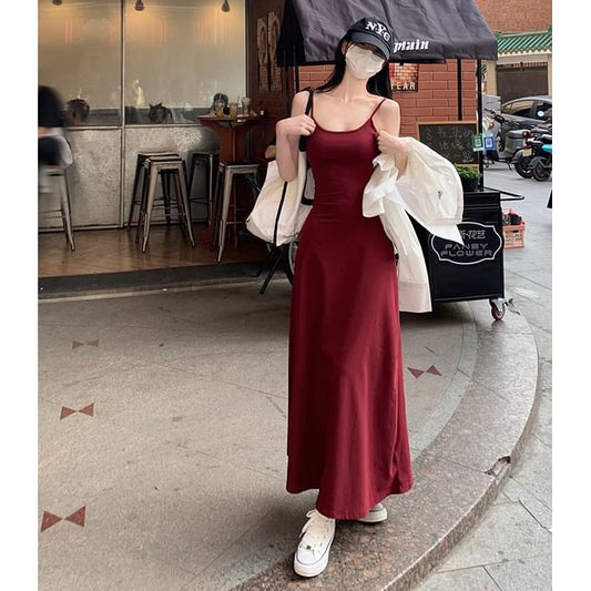 Thin Strap Solid Slim-Fit Dress