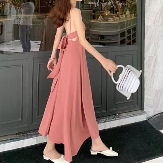 Bow Back Midi A-Line Dress with Thin Straps