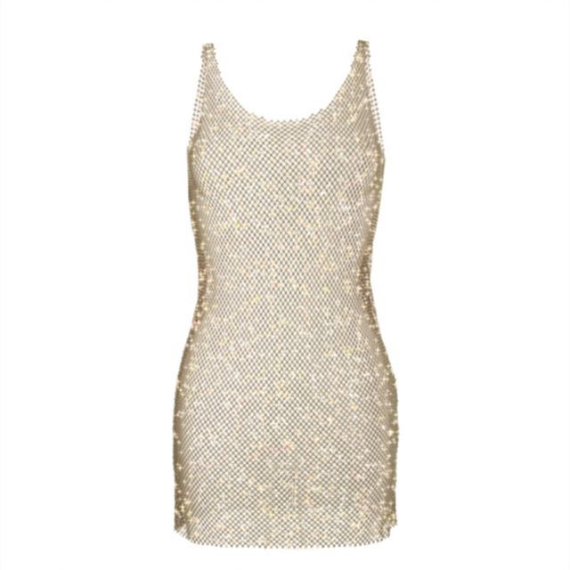 Glitter Mesh Bodycon Mini Dress with Thin Straps