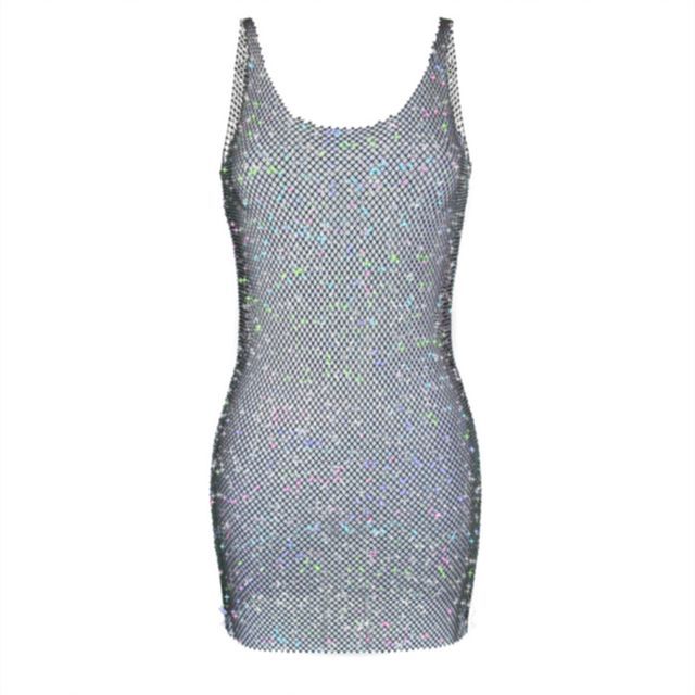 Glitter Mesh Bodycon Mini Dress with Thin Straps
