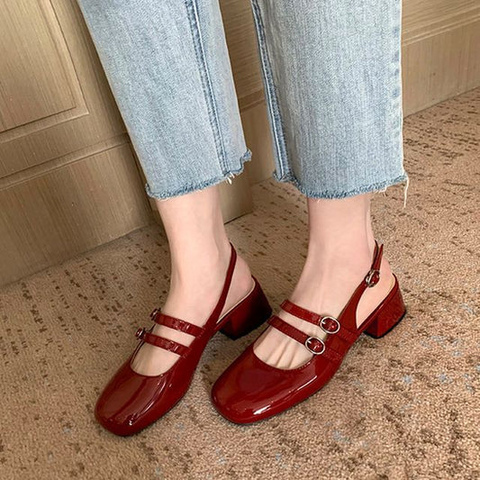 Chunky Heel Slingback Sandals - Plain