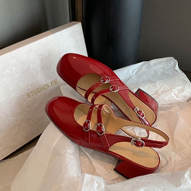 Chunky Heel Slingback Sandals - Plain