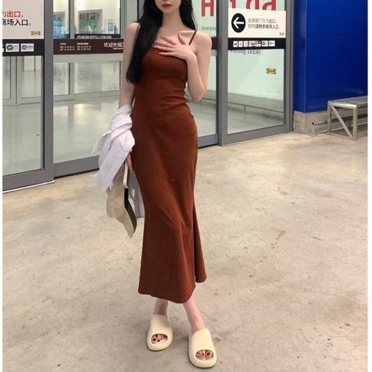 Mermaid Midi Dress with Thin Straps