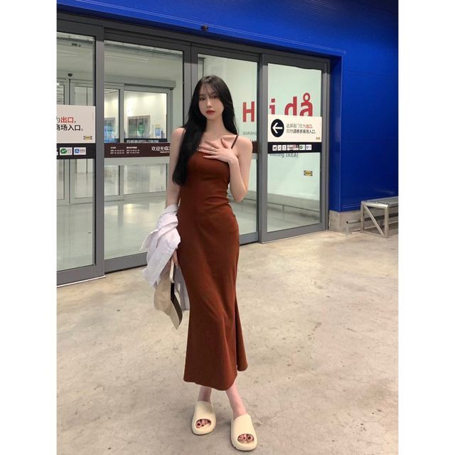 Mermaid Midi Dress with Thin Straps
