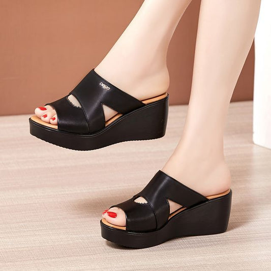 Cutout Wedge Slide Sandals - Platform