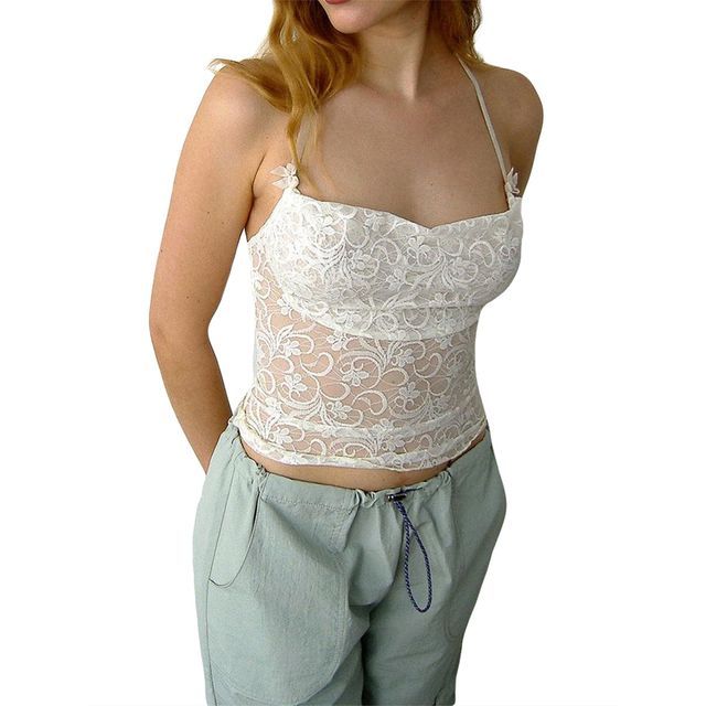 Halter Lace Crop Camisole with Neck Tie