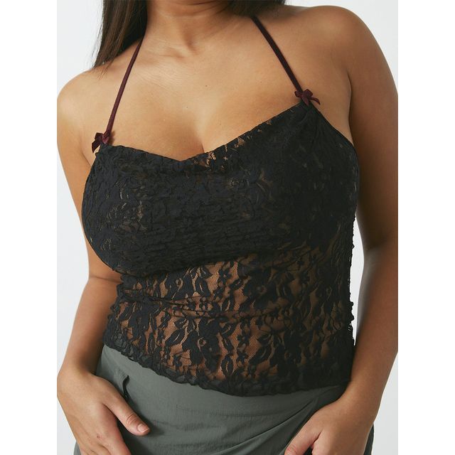 Halter Lace Crop Camisole with Neck Tie