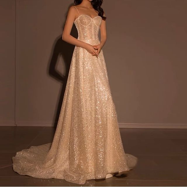 Sweetheart Neckline Glitter Trained A-Line Evening Gown