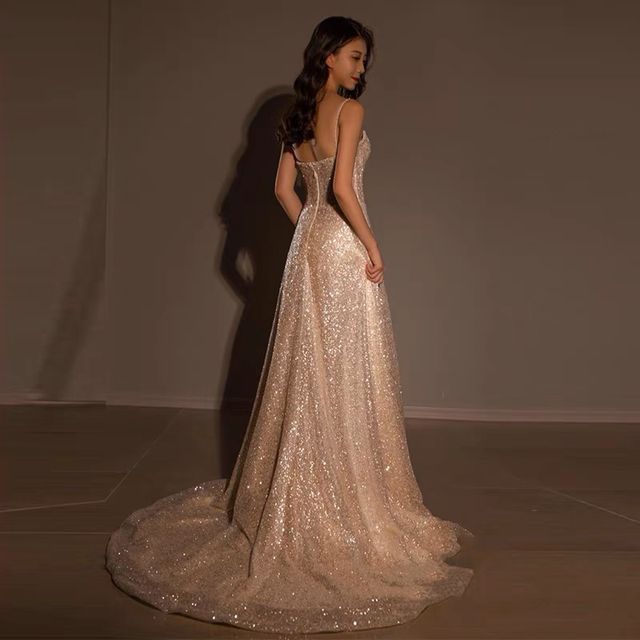 Sweetheart Neckline Glitter Trained A-Line Evening Gown