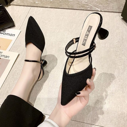 Knit Pointy Mules - High Heel
