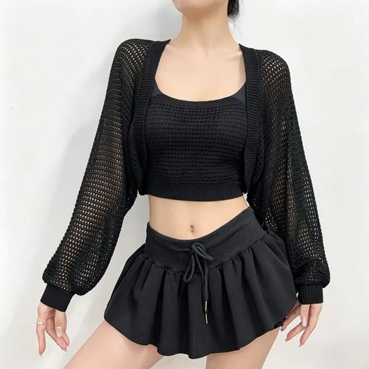 Eyelet-Knit Open Front Cardigan
