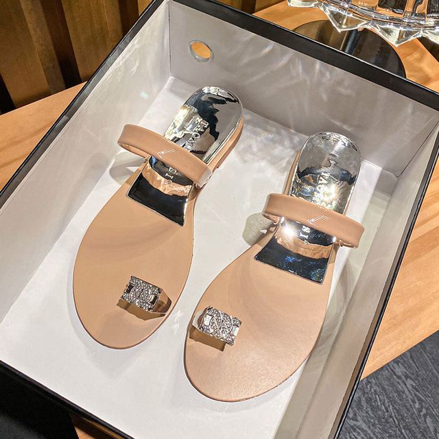 Toe Loop Rhinestone Slide Sandals - Sparkly