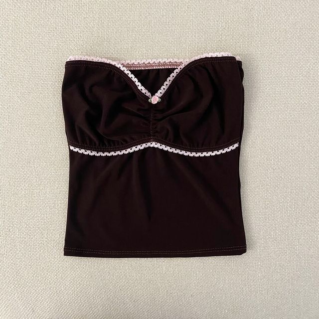 Contrast Lace Trim Pointelle Tube Top