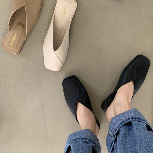 Square Toe Mules - Plain Minimal