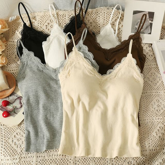 Lace-Trim Camisole with Pads in Multiple Colors