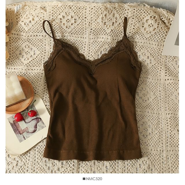 Lace-Trim Camisole with Pads in Multiple Colors