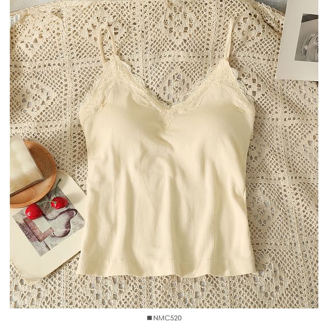 Lace-Trim Camisole with Pads in Multiple Colors