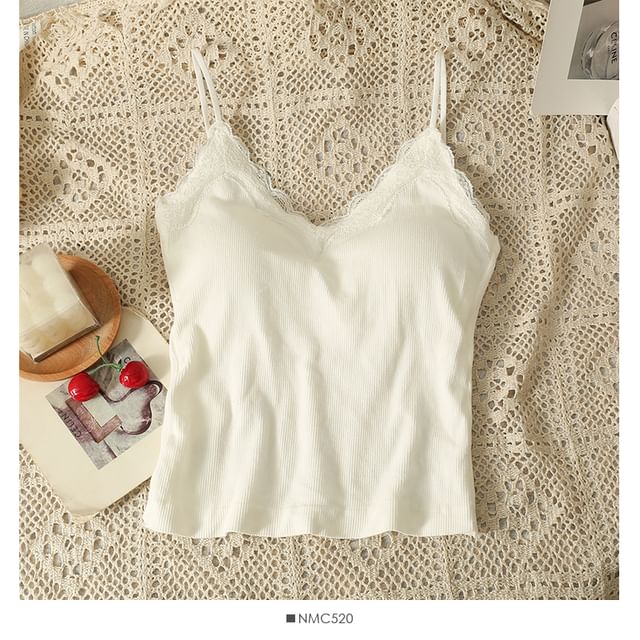 Lace-Trim Camisole with Pads in Multiple Colors