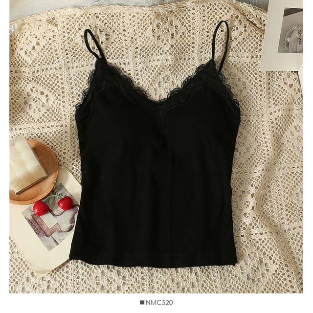 Lace-Trim Camisole with Pads in Multiple Colors