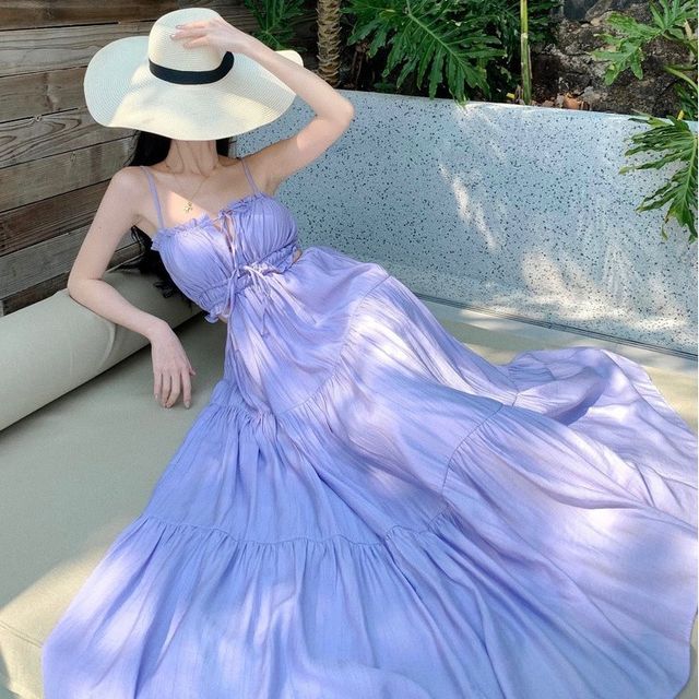 Cutout Tiered Maxi A-Line Sundress with Thin Straps