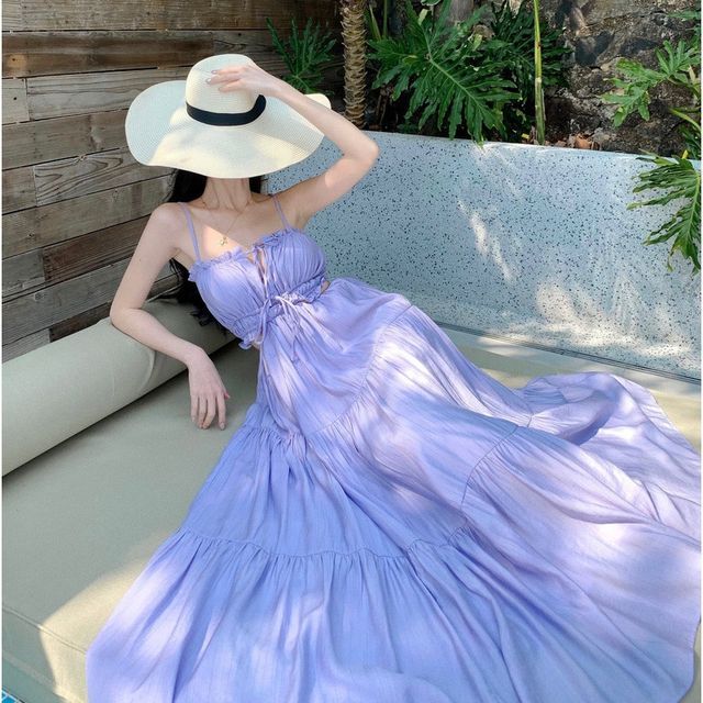 Cutout Tiered Maxi A-Line Sundress with Thin Straps