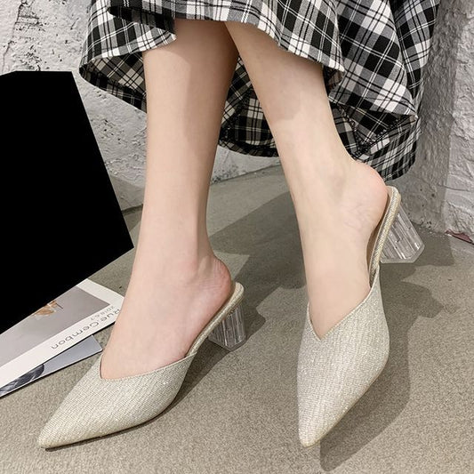 Pointy Chunky Heel Mules - Sleek